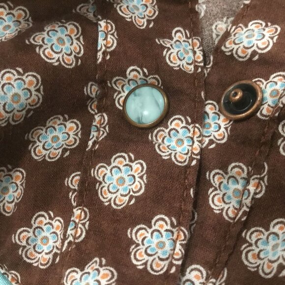 Wrangle Brown Turquoise Flower Print Western Yoke Snap Closure Cotton Blouse XXL - Picture 6 of 8